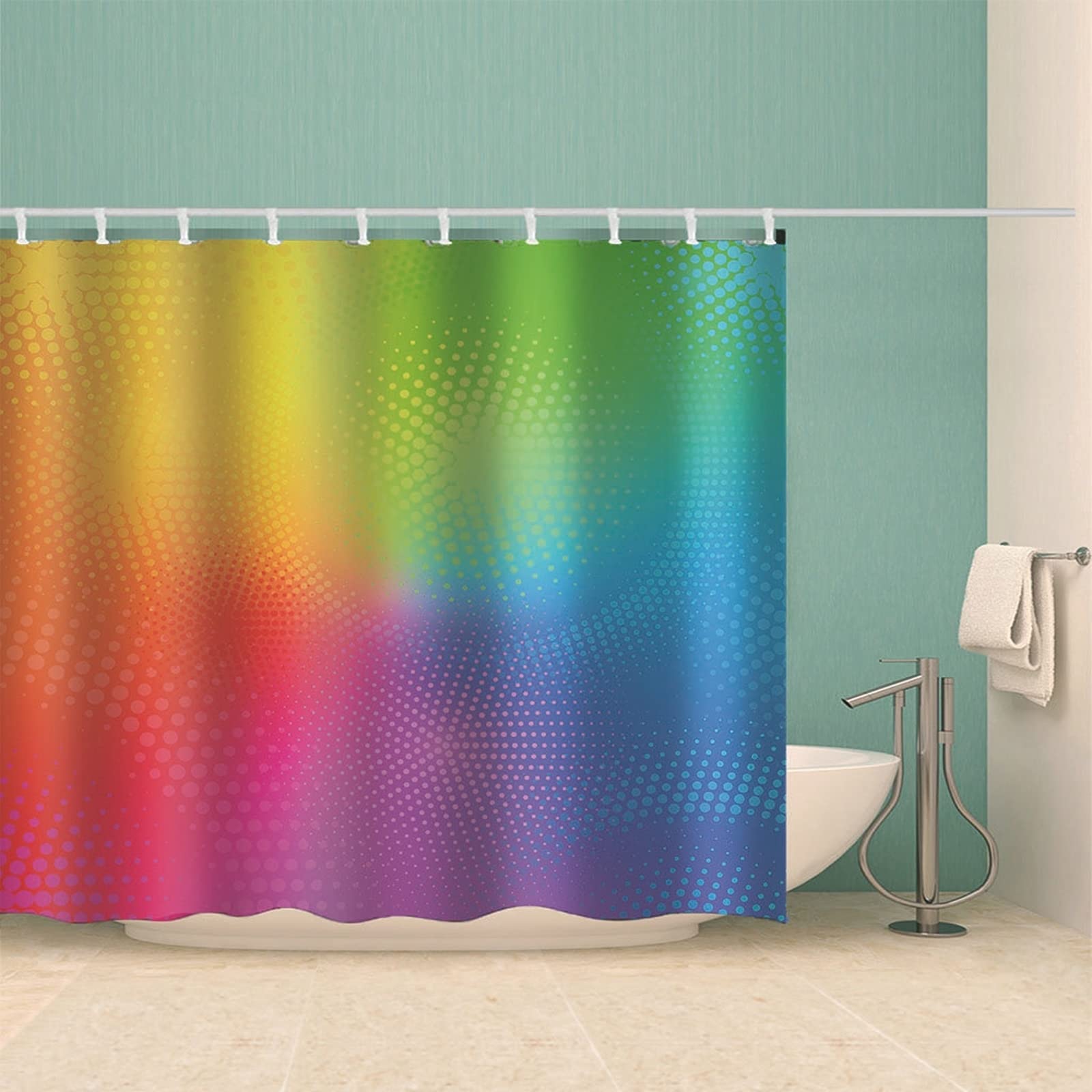 Tenda Doccia Antimuffa Arcobaleno Impermeabile & Lavabile Tende da Doccia Poliestere con Ganci Tenda da Doccia Punti, 180x200cm