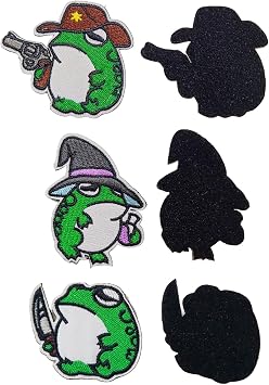 3Pcs Funny Frog with Knife Gun Cute Frogs Embroidery Patch Loop and Hook Patches Sew On Embroidery DIY Craft for Backpacks