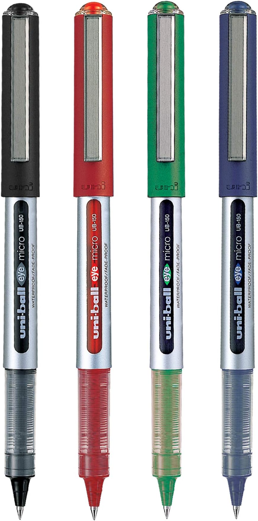 UNI-BALL Eye UB150 0.5mm Roller Ball Pen | Blue, Black, Red & Green Ink, Pack of 4