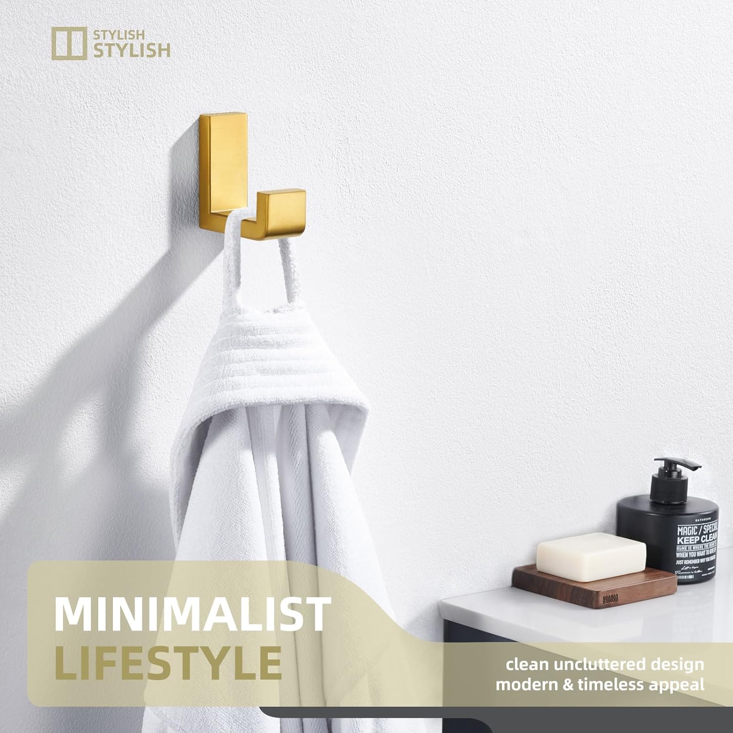 Angle Simple Swivel Robe Hook 2 Pack Bundle with Towel Hook (Brushed Gold)