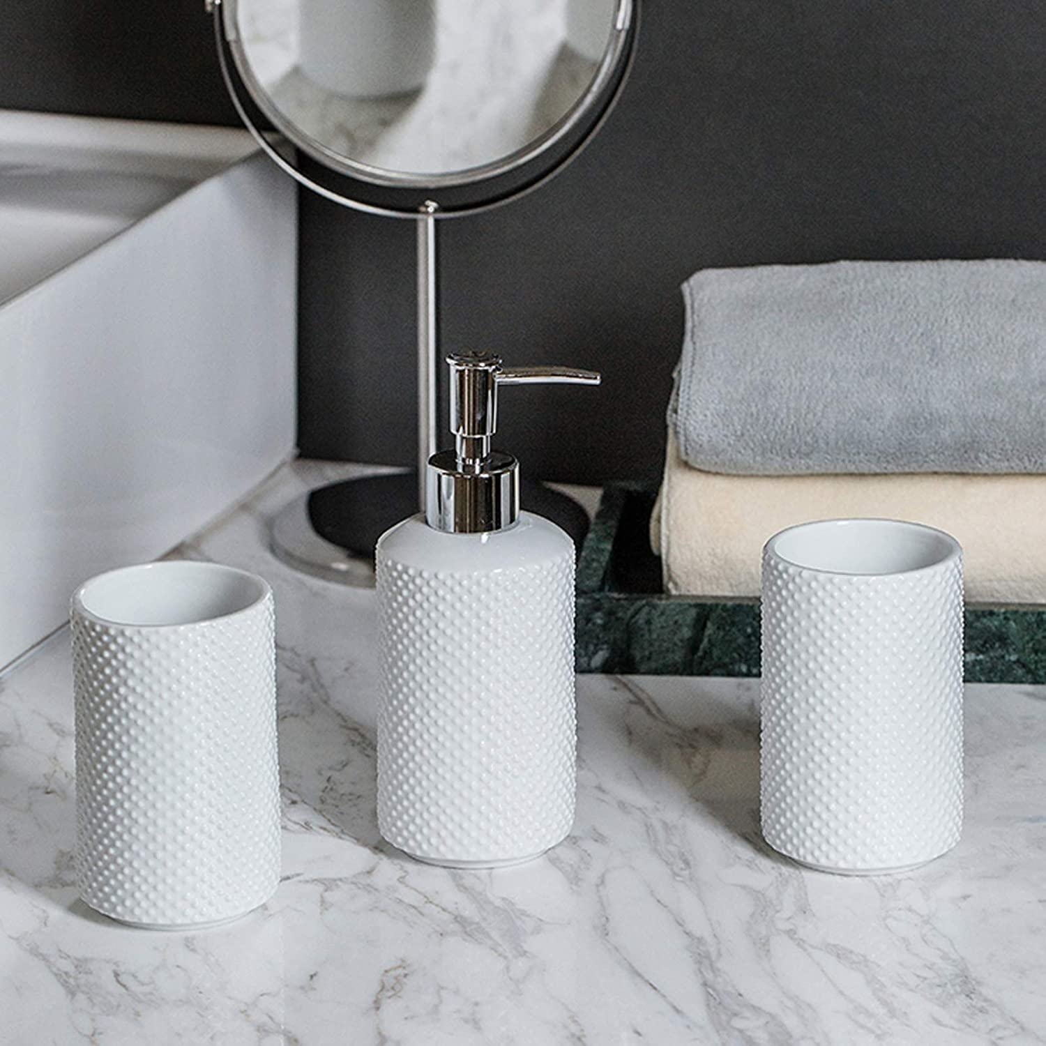 Badzubehör Set Badezimmer Set Bad-Accessoires-Set Kreatives Weißes Keramik-Badezimmer-Accessoires-Set Badezimmer-Wohnkultur-Sets Zubehör Für Einweihungsgeschenk Badezimmer Zubehör Set Badezimmerzubehö