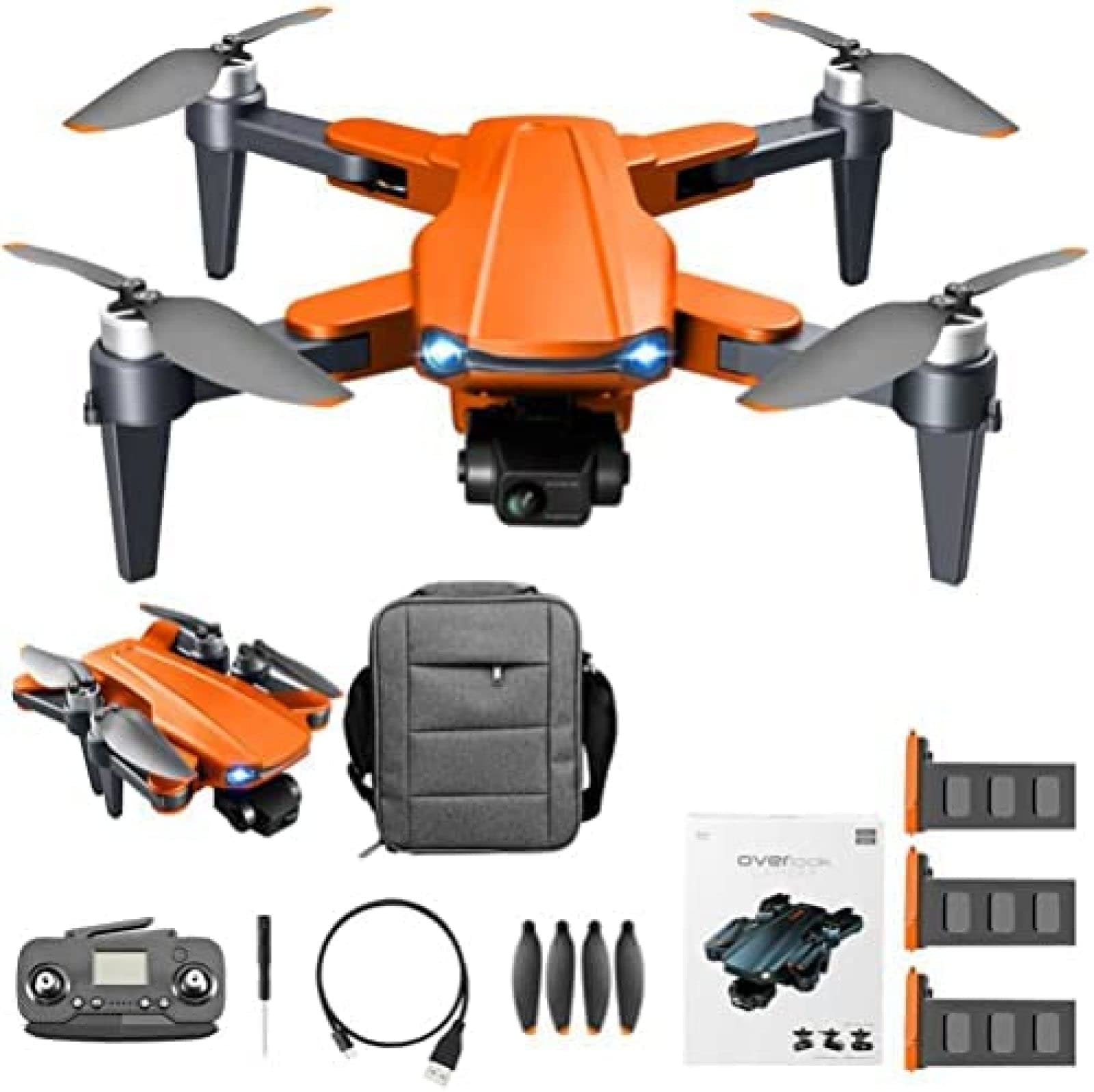 Drony GPS 5 GHz WiFi FPV, mini dron z kamerą 8K HD, składany dron z 3-osiowym gimbalem, dron GPS z silnikiem bezszczotkowym, optyczne pozycjonowanie przepływu, tryb bezgłowy, pomarańczowy
