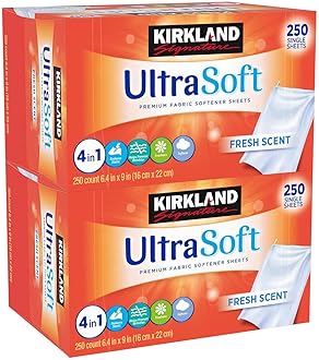 Kirkland Signature Fabric Softener Sheets Ultrasoft Fresh Scent, 250 Count (Pack of 2)