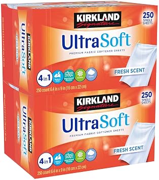 Kirkland Signature Fabric Softener Sheets Ultrasoft Fresh Scent, 250 Count Pack of 2
