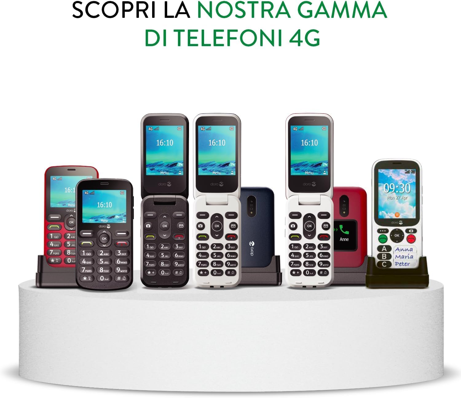 Cellulare Doro 2820 A Conchiglia Per Anziani - 4G Sbloccato - Tasti Grandi Con Risposta Vocale - Tasto Di Assistenza - Base Di Ricarica Inclusa - 2