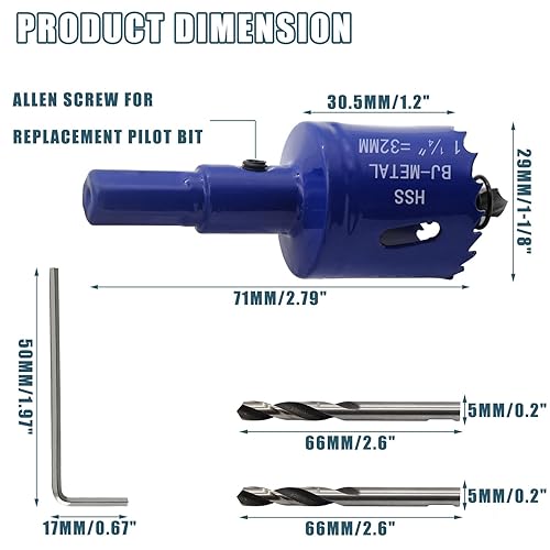 Miniatura 2 de Suiwotin Sierra de agujero de 1-14 pulgadas con cenador, cortador de agujeros de sierra de madera bimetálica, corte de agujero suave y rápido para