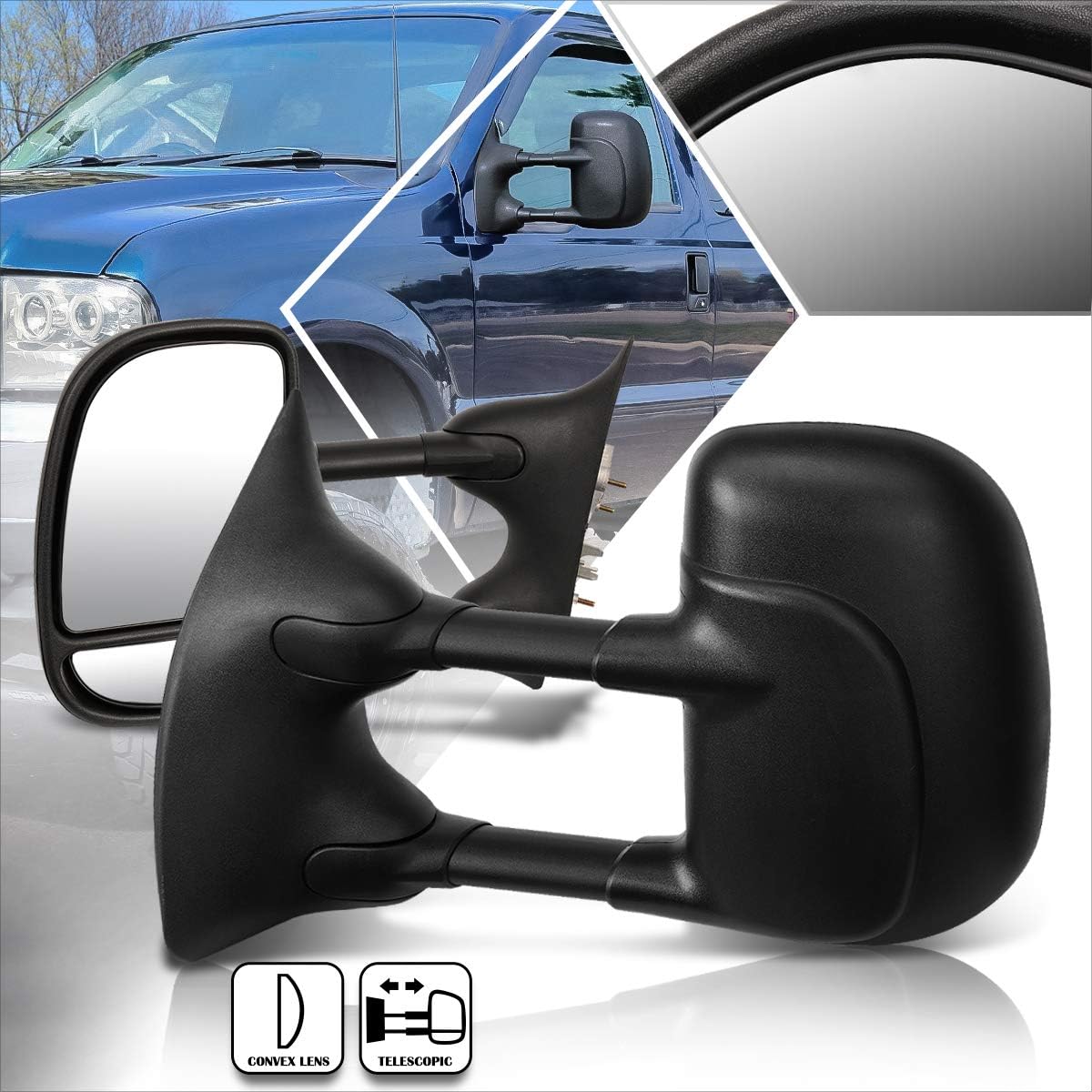 [Pair] Manual Telescopic Tow Towing Mirror Side Mirrors Mirrors Compatible with F250-F550 Super Duty 99-07,Black