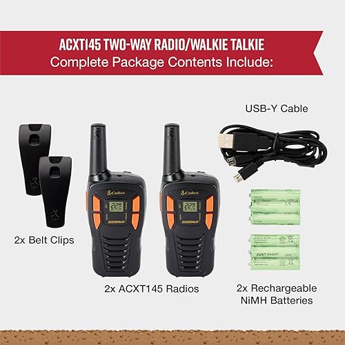Miniatura 6 de Walkie Talkies Compactos Cobra ACXT145 - Recargables, Ligeros, 22 Canales, Radio de Dos Vías de Largo Alcance de 16 Millas (Paquete de 2), negro
