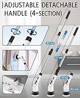 Vista 6 de Limpiador eléctrico giratorio inalámbrico – 3 velocidades recargable, mango ajustable y desmontable, cabezales de cepillo 9 en 1, cepillos