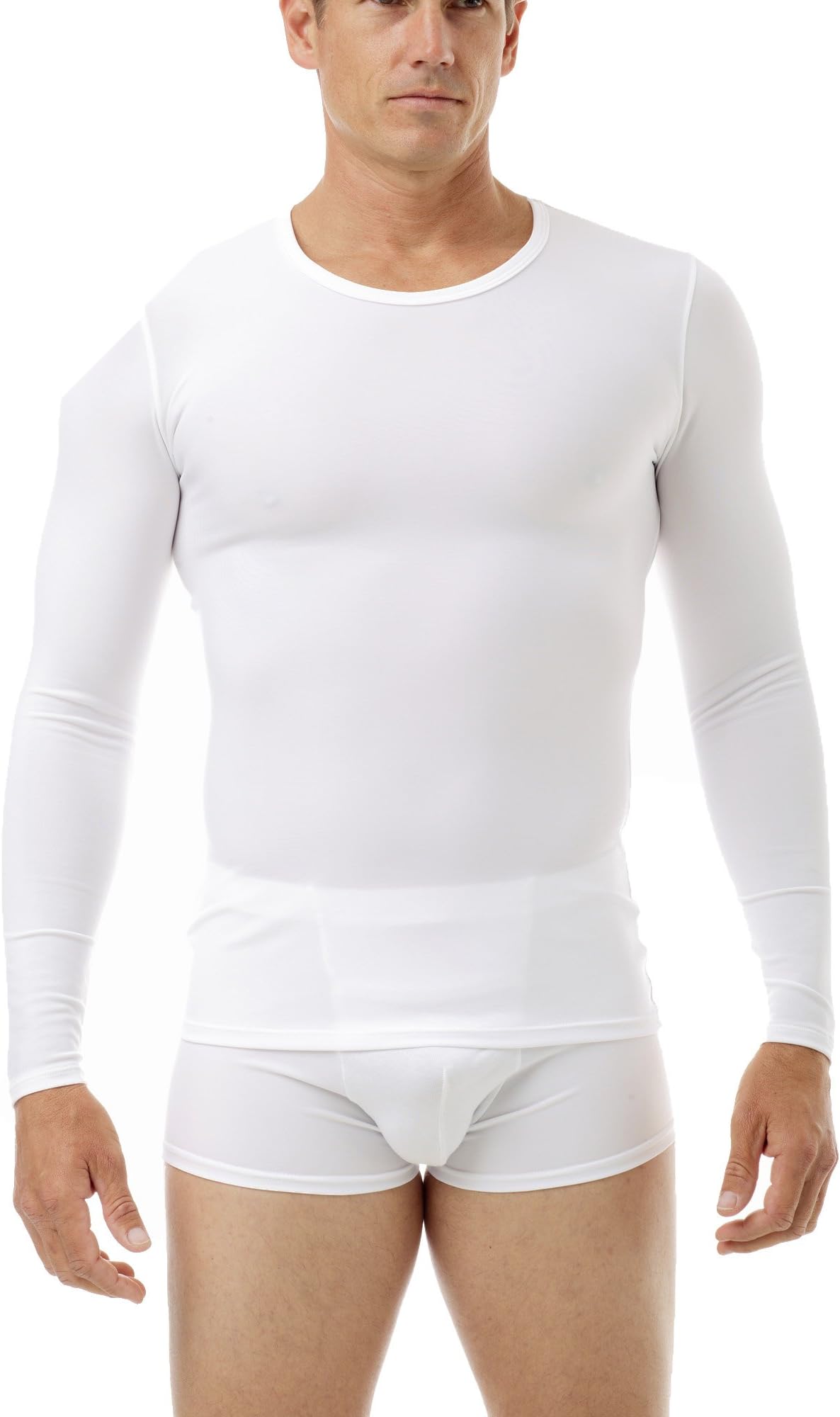 Underworks Mens Microfiber Light Compression Crew Neck Long Sleeves T-Shirt Rash Guard