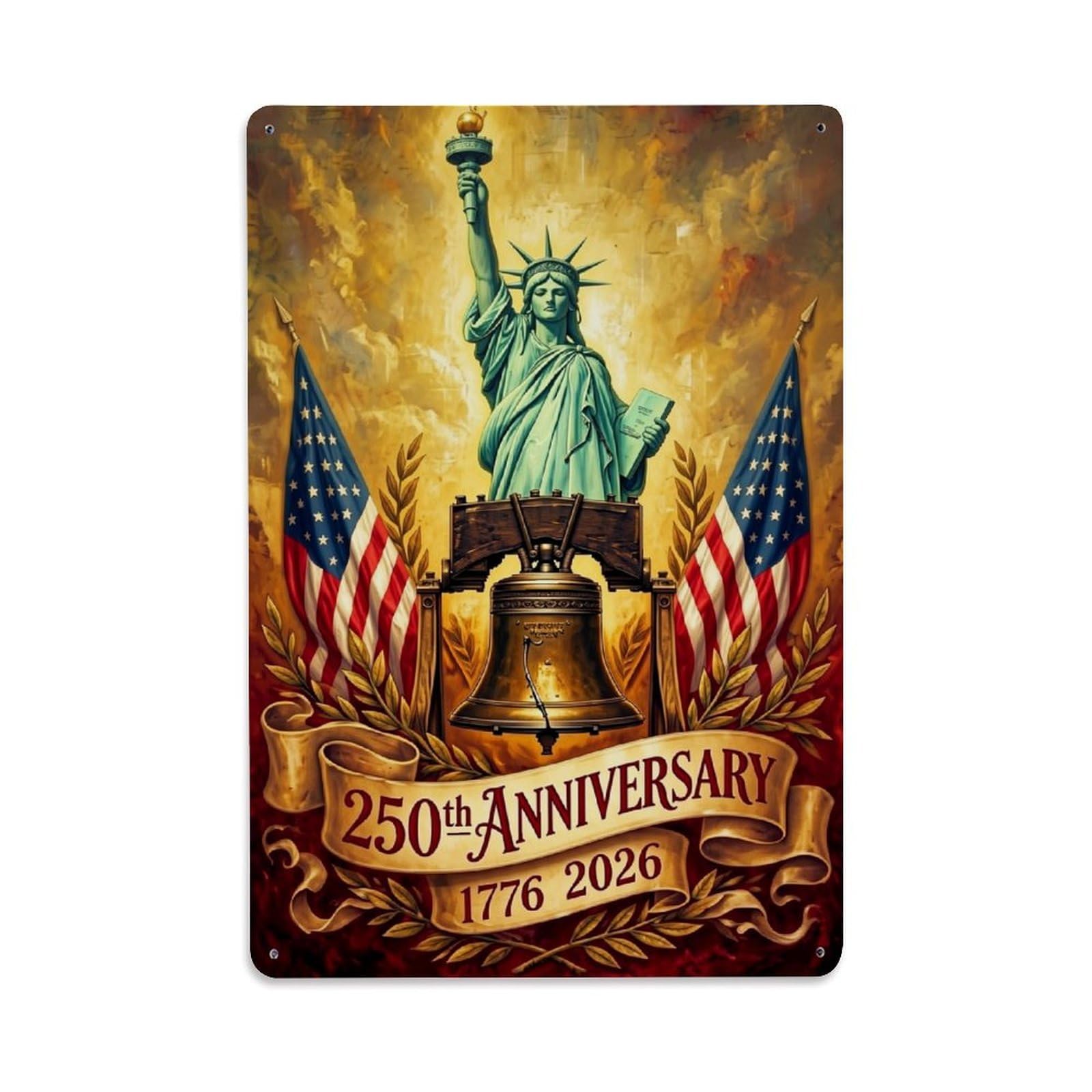 Jdfenggu Vintage Statue Of Liberty Bell Flags Retro Metal Tin Sign, Metal Poster For Bar, Home, Man Cave, Kitchen, Laundry Room Art Decor 8X12 Inch
