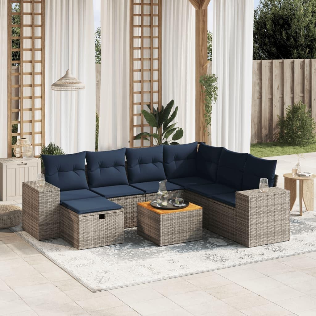 8 Piece Patio Sofa Set with Cushions Gray Poly Rattan Poolside Furniture Set Garden Seating Ensemble for Deck Outdoor