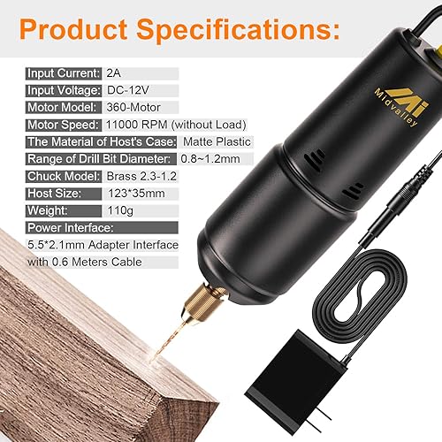 Miniatura 4 de Midvalley - Juego de taladro eléctrico de resina, mini taladro de mano eléctrico con 10 brocas helicoidales (0.031-0.047 in), para manualidades de