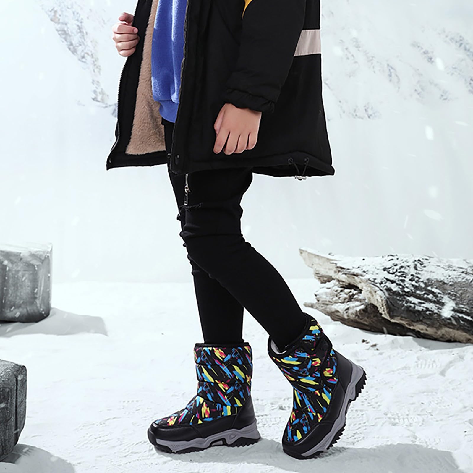 Stivali da neve invernali per bambini, foderati in pile, caldi, antiscivolo, impermeabili, imbottiti, a metà polpaccio, camminate, escursionismo, scarpe da ginnastica termiche imbottite