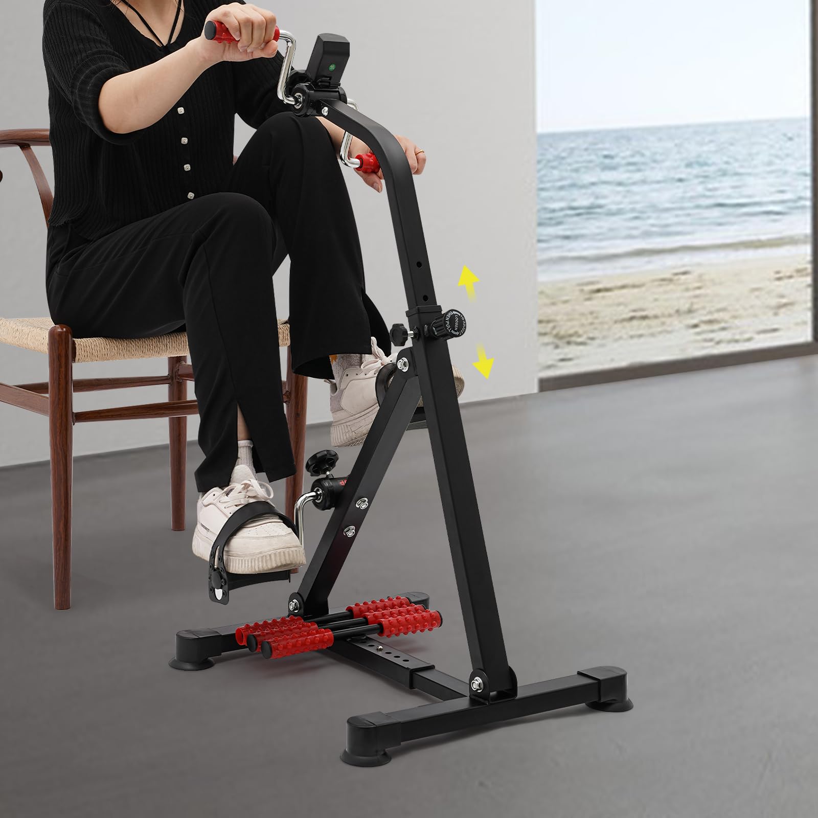 Rower domowy, antypoślizgowy, 120 kg, LCD, z uchwytem do masażu i cokołem, pedałem, wysokość oporu, regulowany rower spinningowy, do wnętrz, spalania tłuszczu, trener nóg