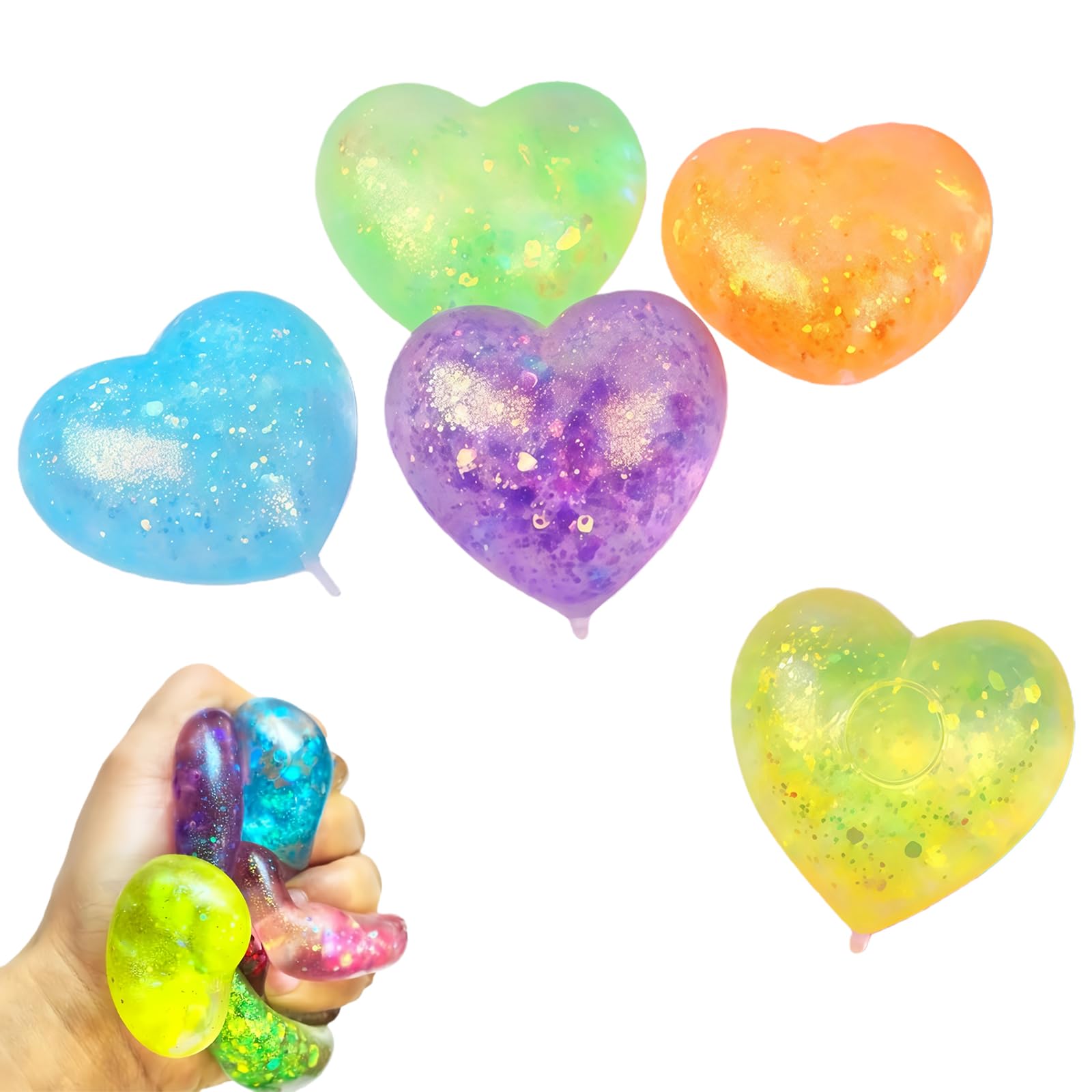 5PCS Heart Stress Ball for Anxiety Relief - Soft Squishy Sensory Toy for Adults & Kids, Maslasee,Fun Hand Finger Grip Physio Tool, Great Gift & Stocking Filler (Colors May Vary)