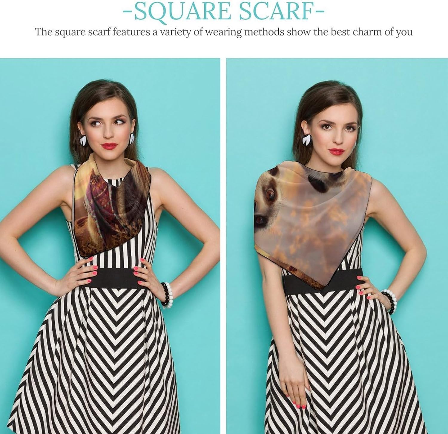 Meerkat Silk-Like Square Scarf for Women Vintage Printed Neck Scarf Bandanas Hair Scarves