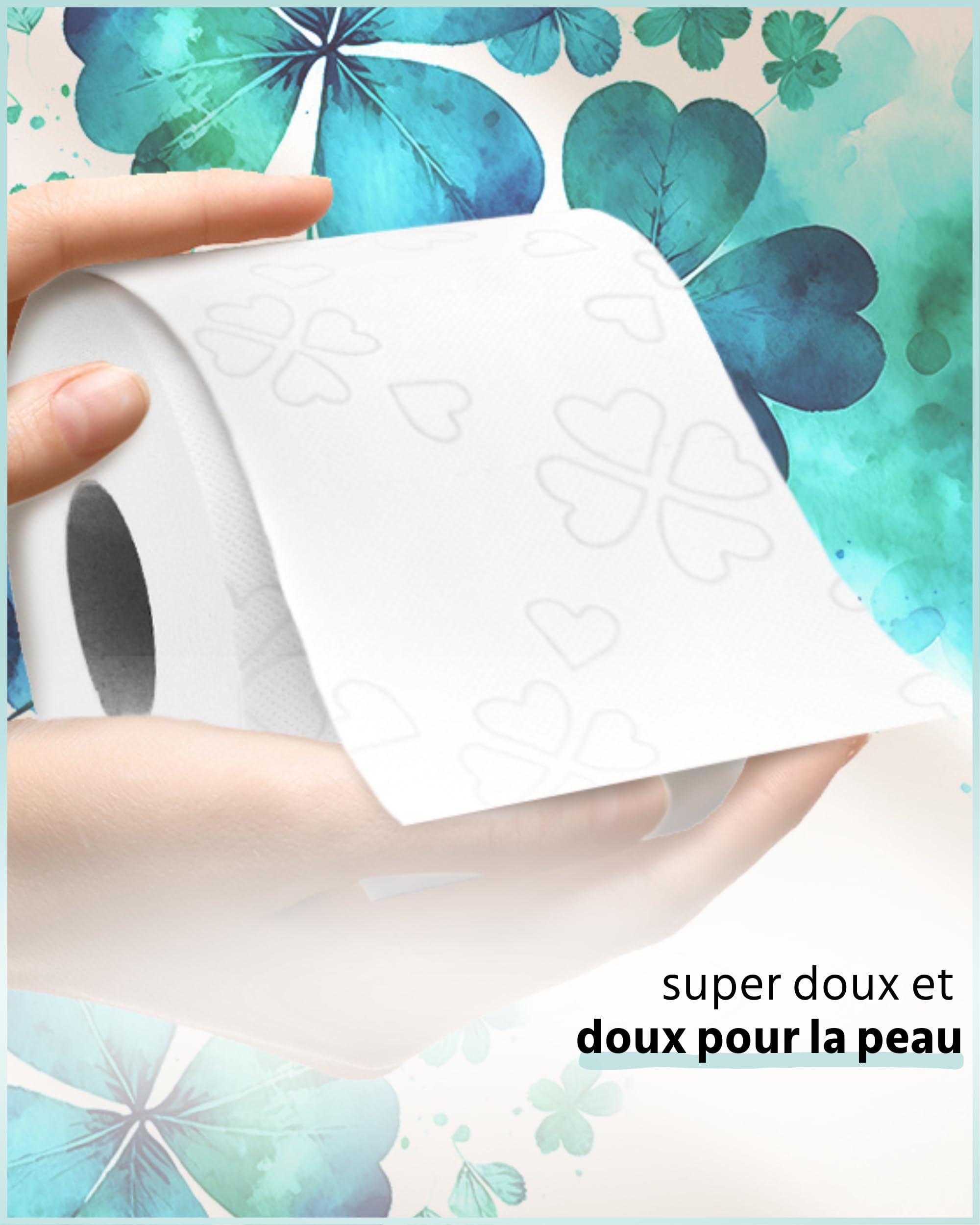 Glücksblatt Papier toilette blanc classique, 3 couches, 720 rouleaux x 150 feuilles, 100 % cellulose, papier toilette doux avec gaufrage bonheur, palette de papier toilette, emballage d'au moins 30 %
