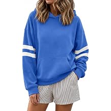 onlypuff Women Oversied Hoodie Varsity Striped Drop Shoulder Sweatshirt