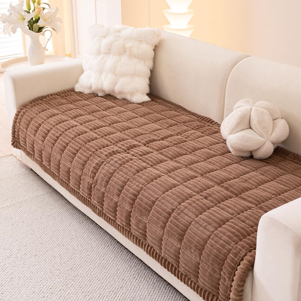 Awjcsv Couch Cover for Dogs Washable, Fuzzy Pet Couch Covers for 3 Cushion Sofa Pet Friendly, Non Slip Sofa Cover (Dark Brown, 35" x 63"/90 x 160cm) — image 1