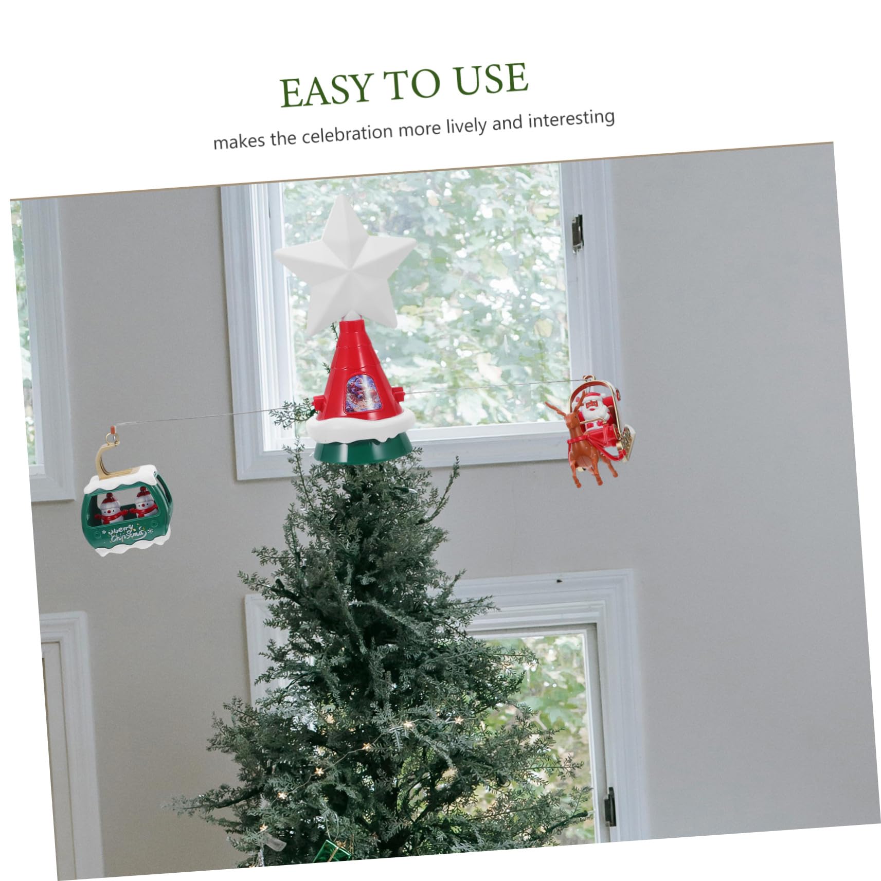 Ciieeo Étoile de Sapin de Noël Lumineuse Rotative Décoration Festive pour Sapin avec Traîneau du Père Noël pour Intérieur et Extérieur