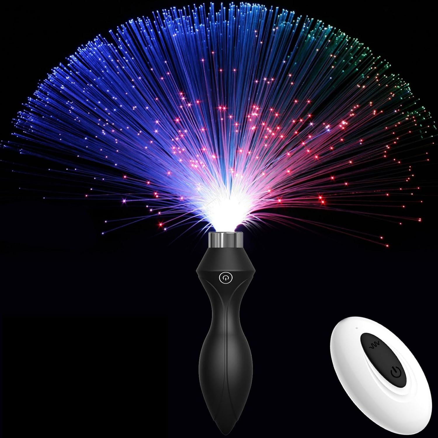 Luminous Tail Anal Plug Vibrator, Led Glow Large Prostate Massager Adult Sex Toy with 10 Vibration Modes & 7 Light Colors - Red