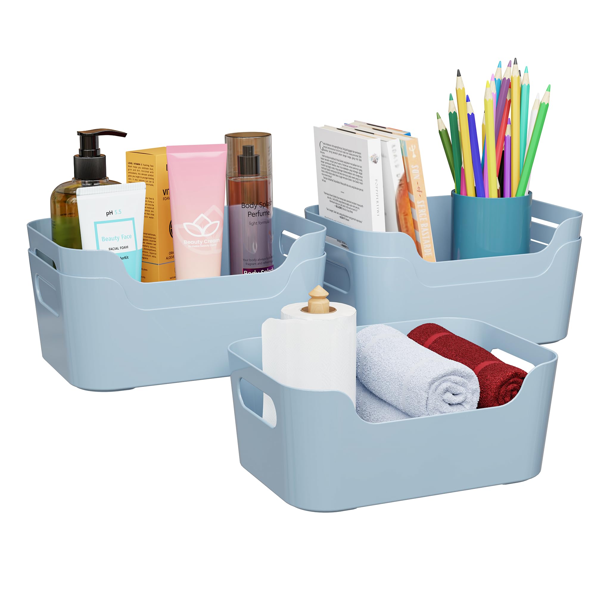 TEX-RO Storage Box and Organiser | Storage Organiser | Organizer Storage Box for Home & Kitchen | Durable Storage Basket & Plastic Basket for Storage (Pack of 5, Sky)