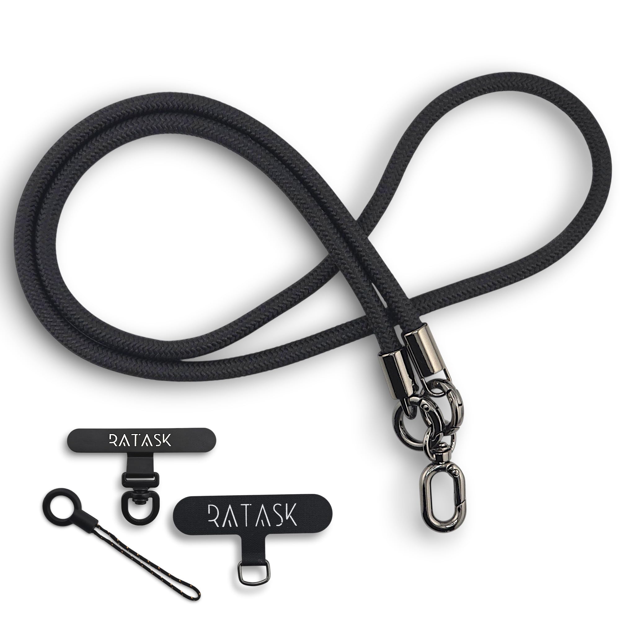 Ratask Unisex Black Neck Lanyard Strap For Mobile Phones, Camera, Id Card Holder, Badge Holder, With Two Tether Tabs (Black)