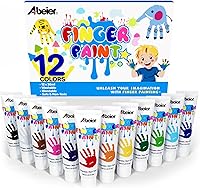 ABEIER Washable Finger Paint for Toddlers: Non-Toxic 12 Vibrant Colors, Mess-Free Safe Art Supplies for Kids Ages 1-6+ (1.21fl oz)