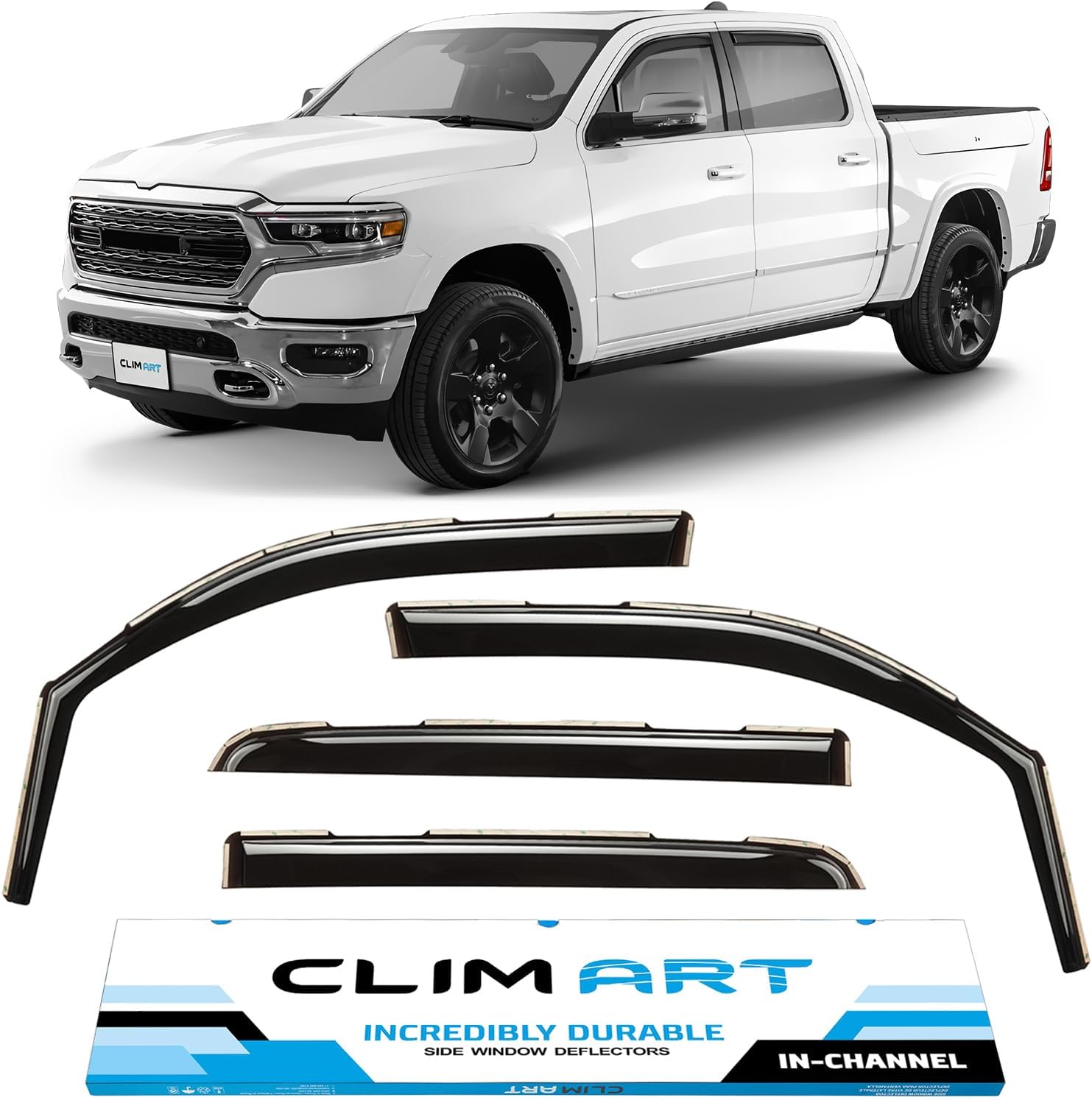 CLIM ART in-Channel Incredibly Durable Rain Guards for Dodge Ram 1500 (New Body Style) 2019-2026 Crew Cab, Original Window Deflectors, Vent Window Visors, Vent Deflector, 4 pcs. - 619006LP
