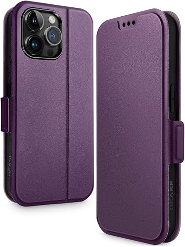 Miniatura 27 de OCASE Funda tipo cartera para iPhone 15 Pro Max, funda delgada de piel sintética, ranuras para tarjetas, bloqueo RFID, soporte, funda de teléfono a