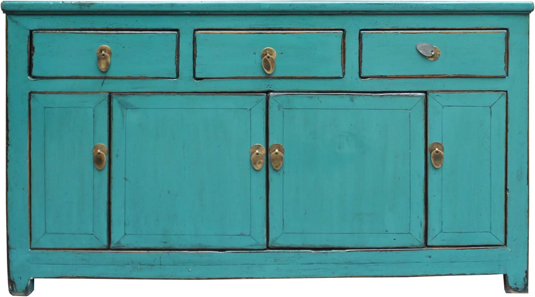 Chinese Distressed Rustic Teal Blue Sideboard Buffet Table Cabinet Acs4904