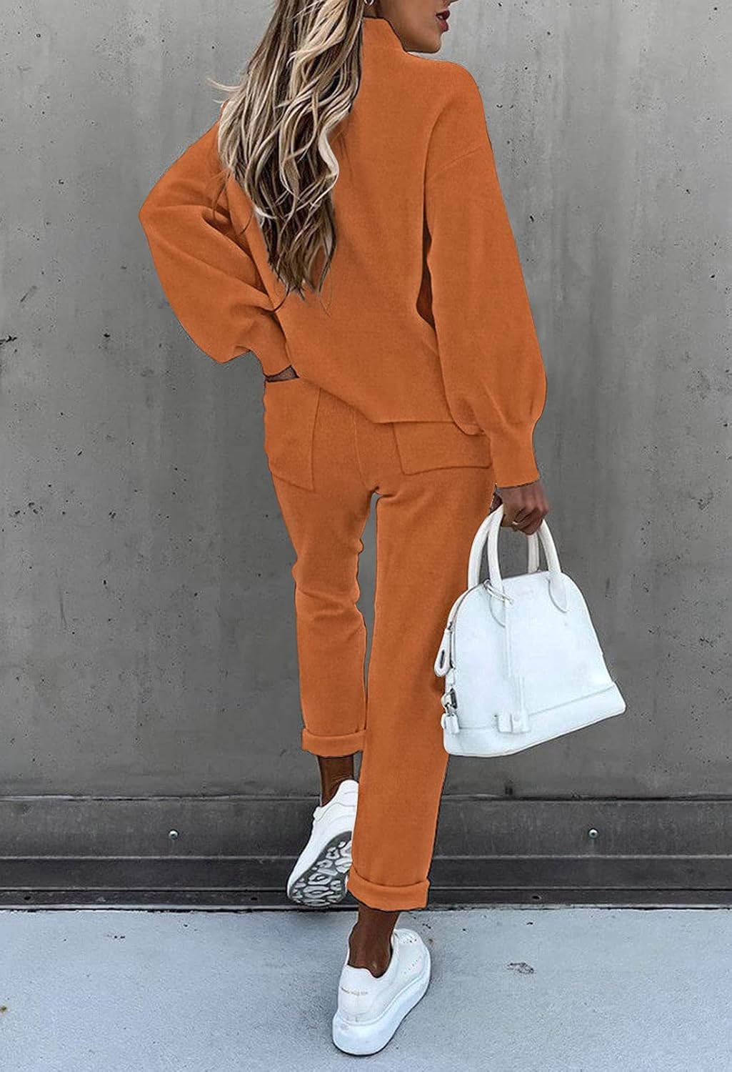 Fixmatti Women's 2 Piece Outfits Long Sleeve Pullover Sweatshirt Jogger Pants Sweatsuit X-Large Orange