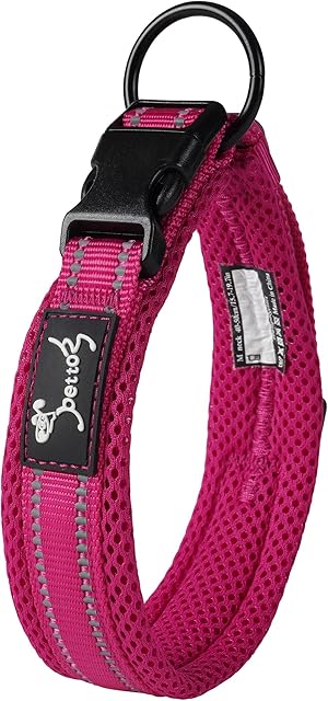 PETTOM Pet Safety Collar Padded Mesh Soft Reflective Adjustable Breathable for Puppy Small Dogs Cats (XS, Rose Red/Pink)