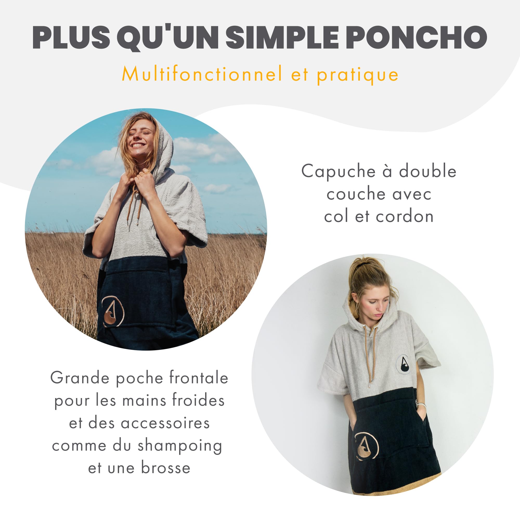 WAVE HAWAII - Poncho de bain adulte unisexe homme et femme pour tailles de 155 à 185 cm Poncho