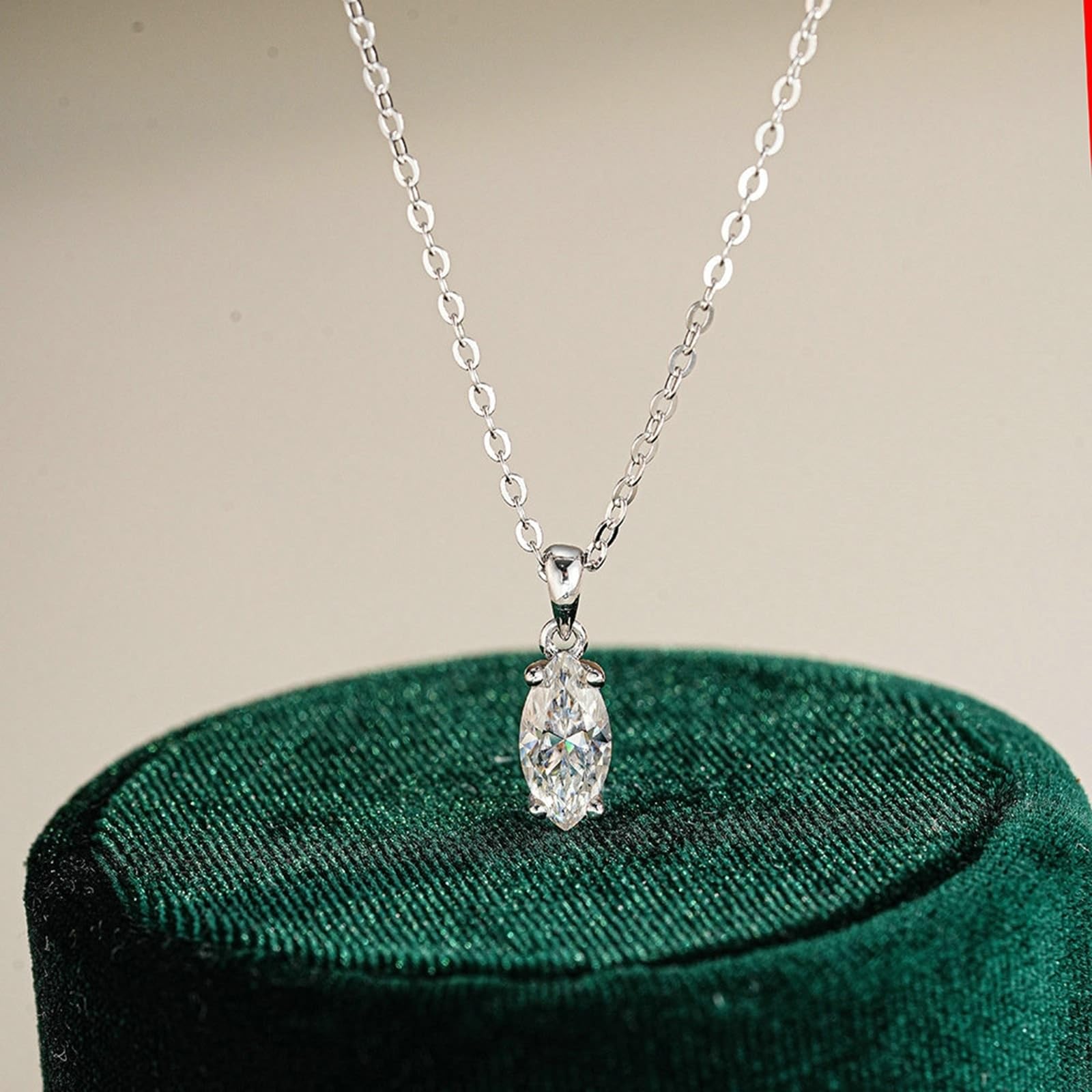 Collar de oro blanco Au750 de 18 quilates, joya auténtica con marquesa moissanita, colgante solitario de 45 cm