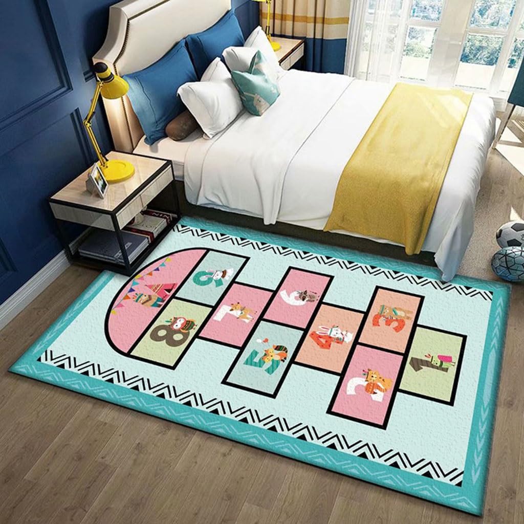 Alfombras de juego para niños y niñas con estampado de rayuela y base antideslizante