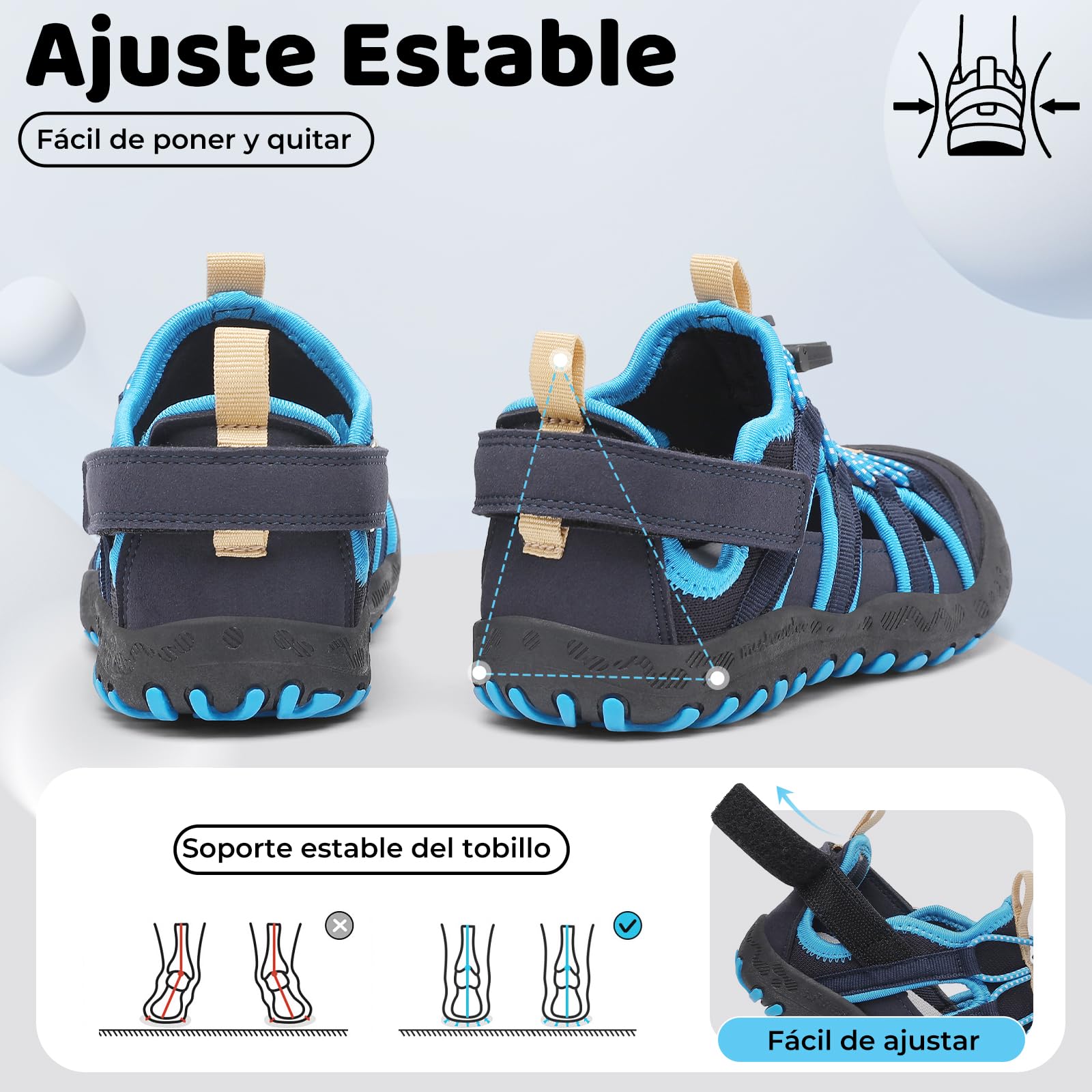 Mishansha Sandalias Deportivas para Niños con Puntera Cerrada Zapatos de Verano para Playa Senderismo Sandalias Tallas 26-38 - 5