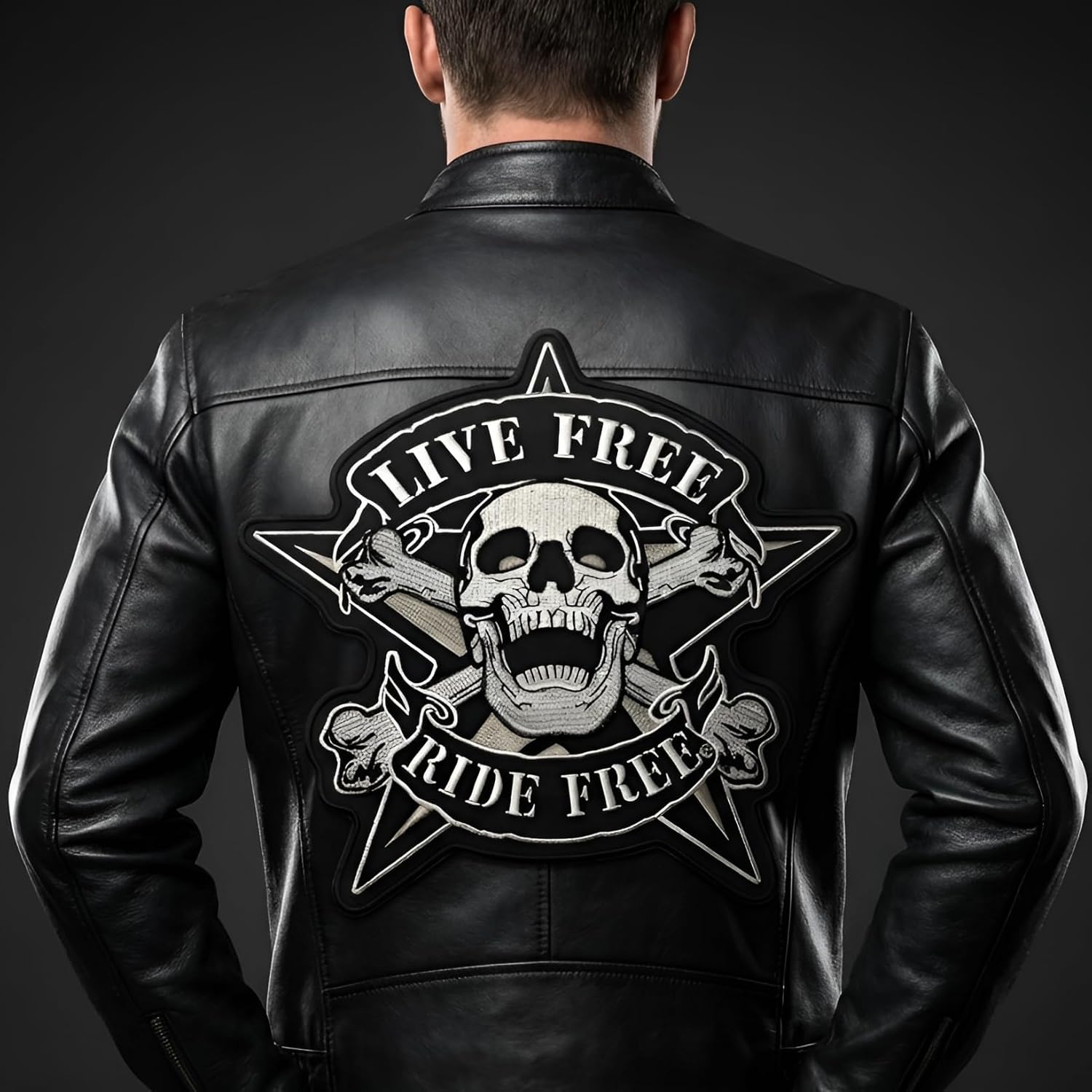 Large Biker Patch Live Free Ride Free, 8x9 Inch Embroidered Iron On Applique for Vest Jacket Back, Motorcycle MC Club Rocker