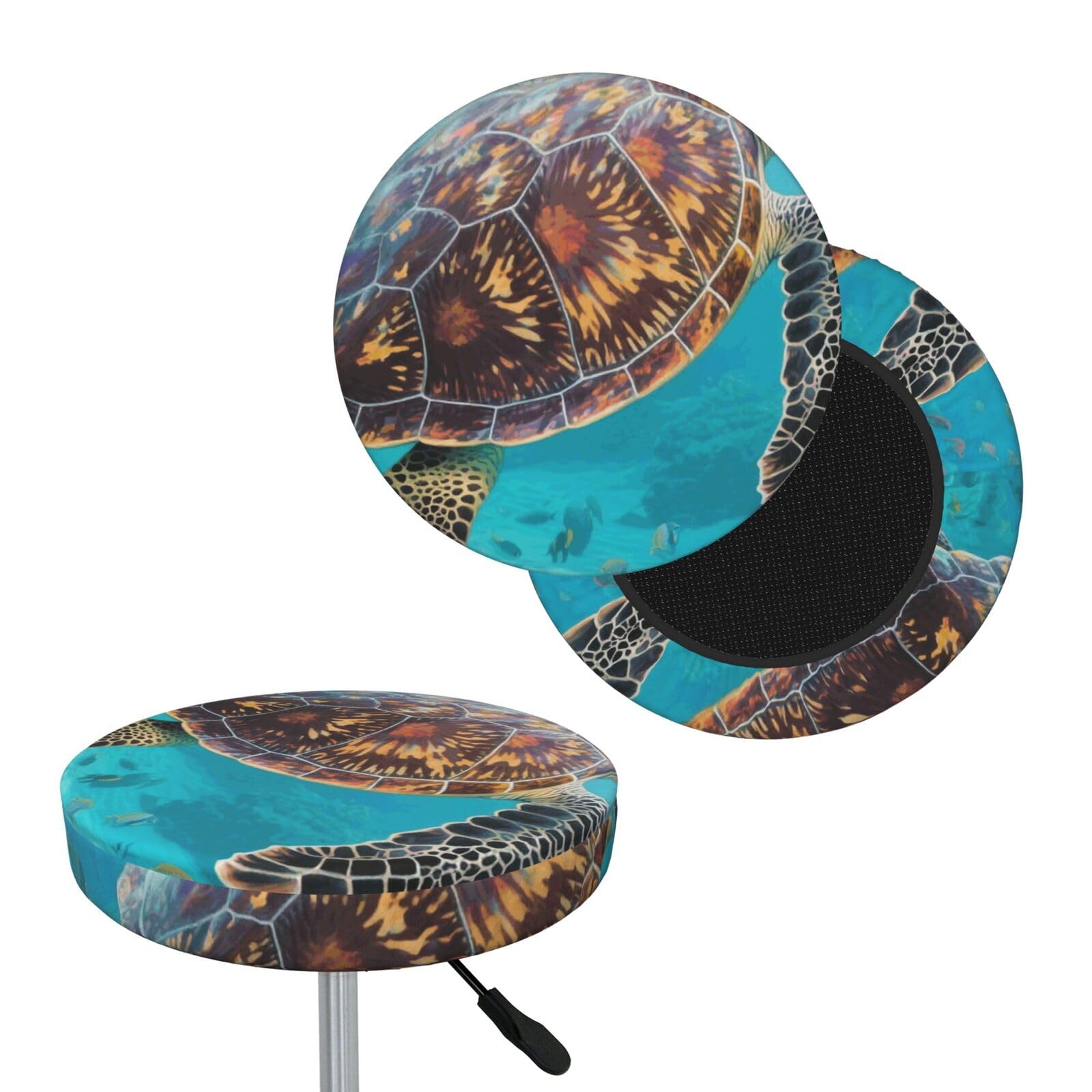 FekiLoot Sea Turtle Round Bar Stool Covers Stretch Washable Bar Stool Covers Dustproof Slipcover Bar Chair Covers with Elastic Band for Bar Kitchen Living Room Decor 12 Inch