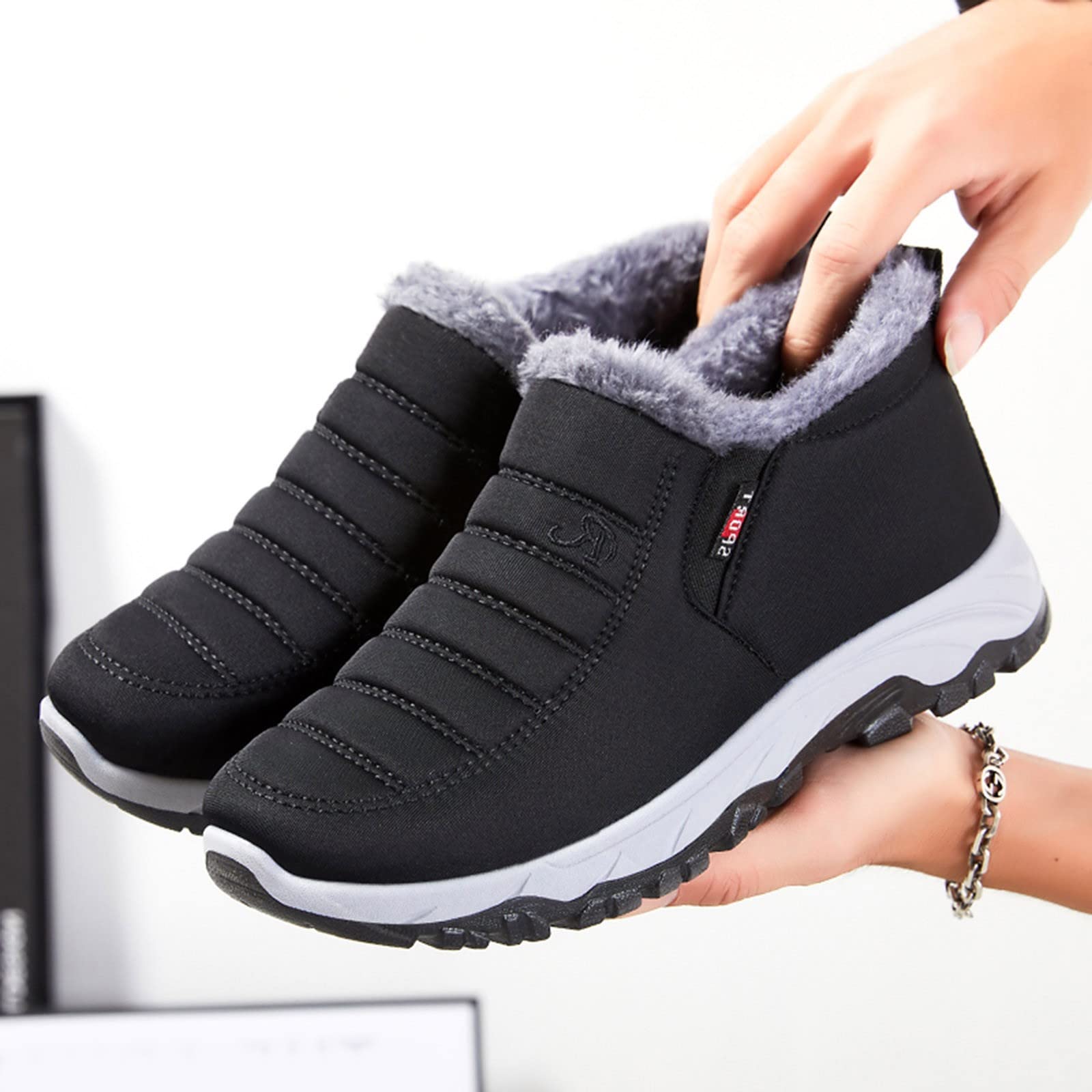 Generisch Scarpe invernali da uomo foderate in peluche, impermeabili, traspiranti, per attività all'aperto, calde, comode, per il tempo libero, morbidi stivali invernali
