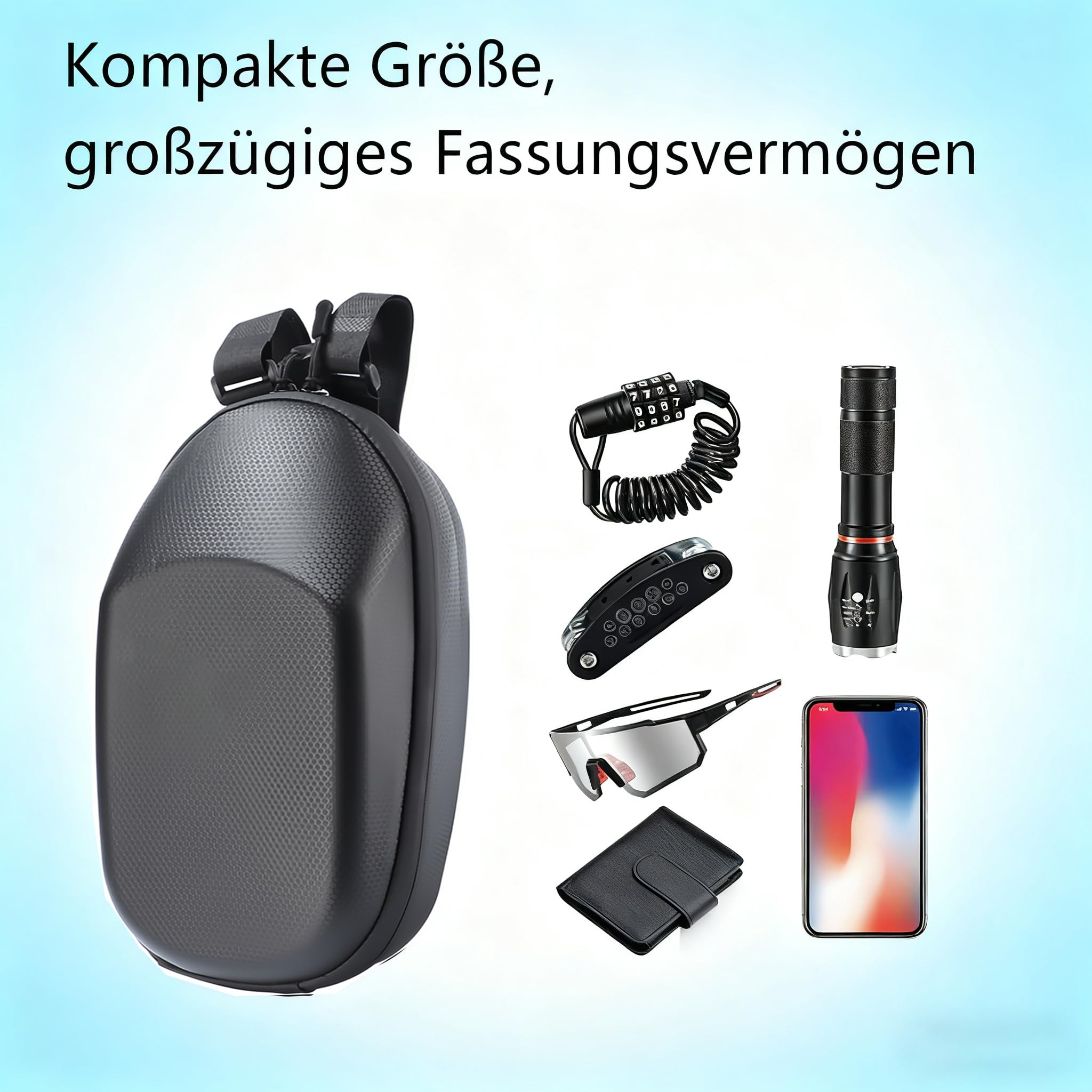 E-Scooter, borsa per monopattino, borsa impermeabile per monopattino, borsa frontale con custodia rigida PU, 3 l, chiusura rapida, per una varietà di scooter elettrici e biciclette
