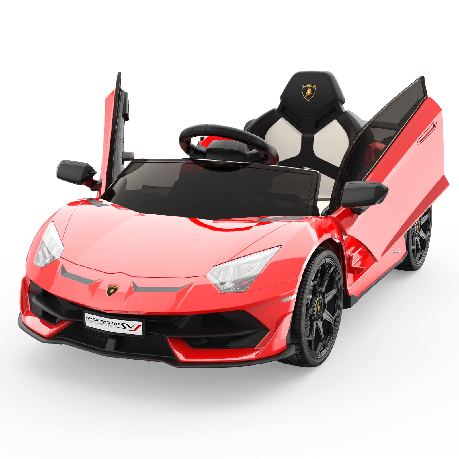 Ride on Car for Kids 12V Licensed Lamborghini Electric Vehicles Battery Powered Sports Car with Control, 2 Speeds, Sound System, LED Headlights and Hydraulic Doors (Red-2)