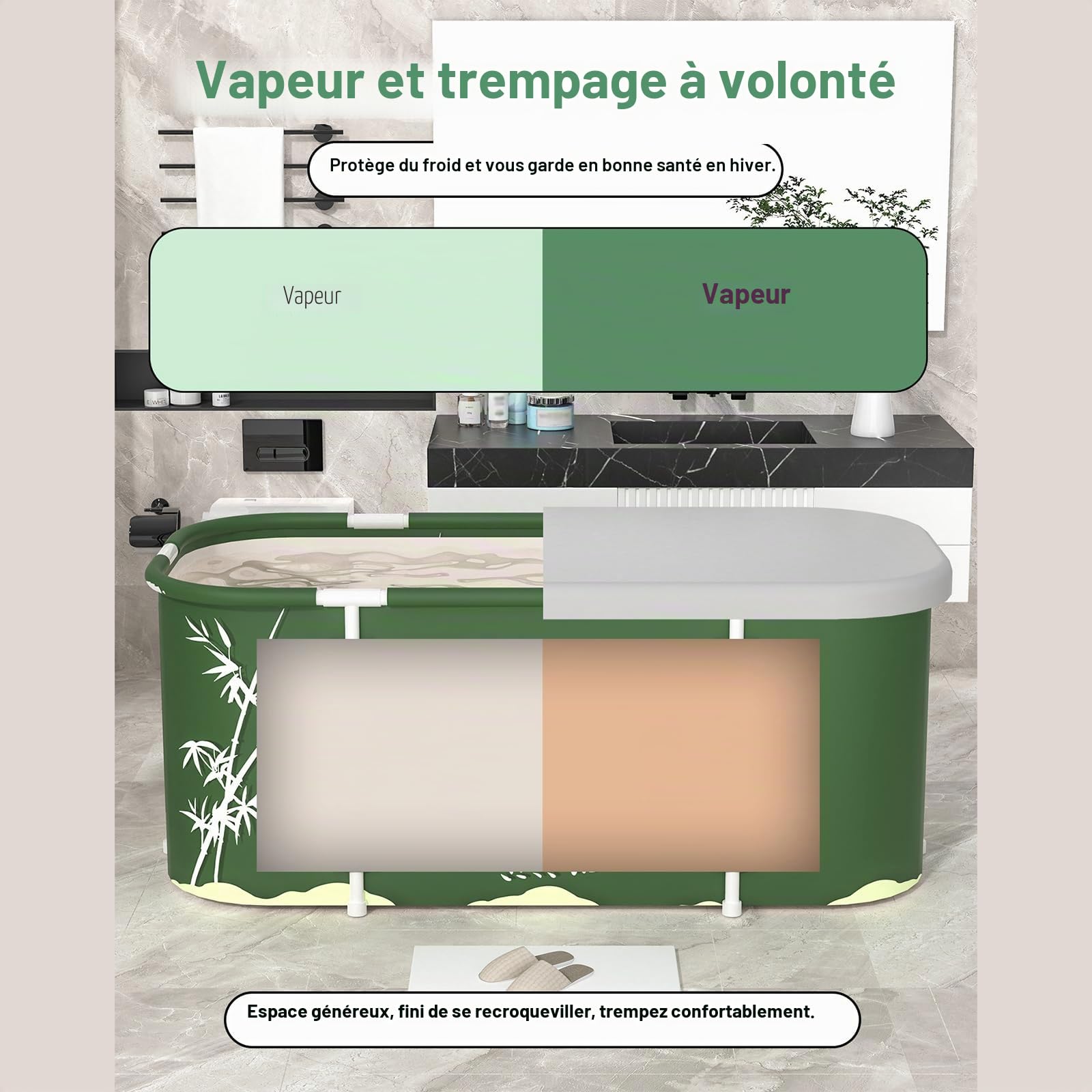Baignoire autoportante, portable, pour adultes, pliable, épaisse, multicouche, grande baignoire trempante, pour l'intérieur et l'extérieur, 115 x 50 cm