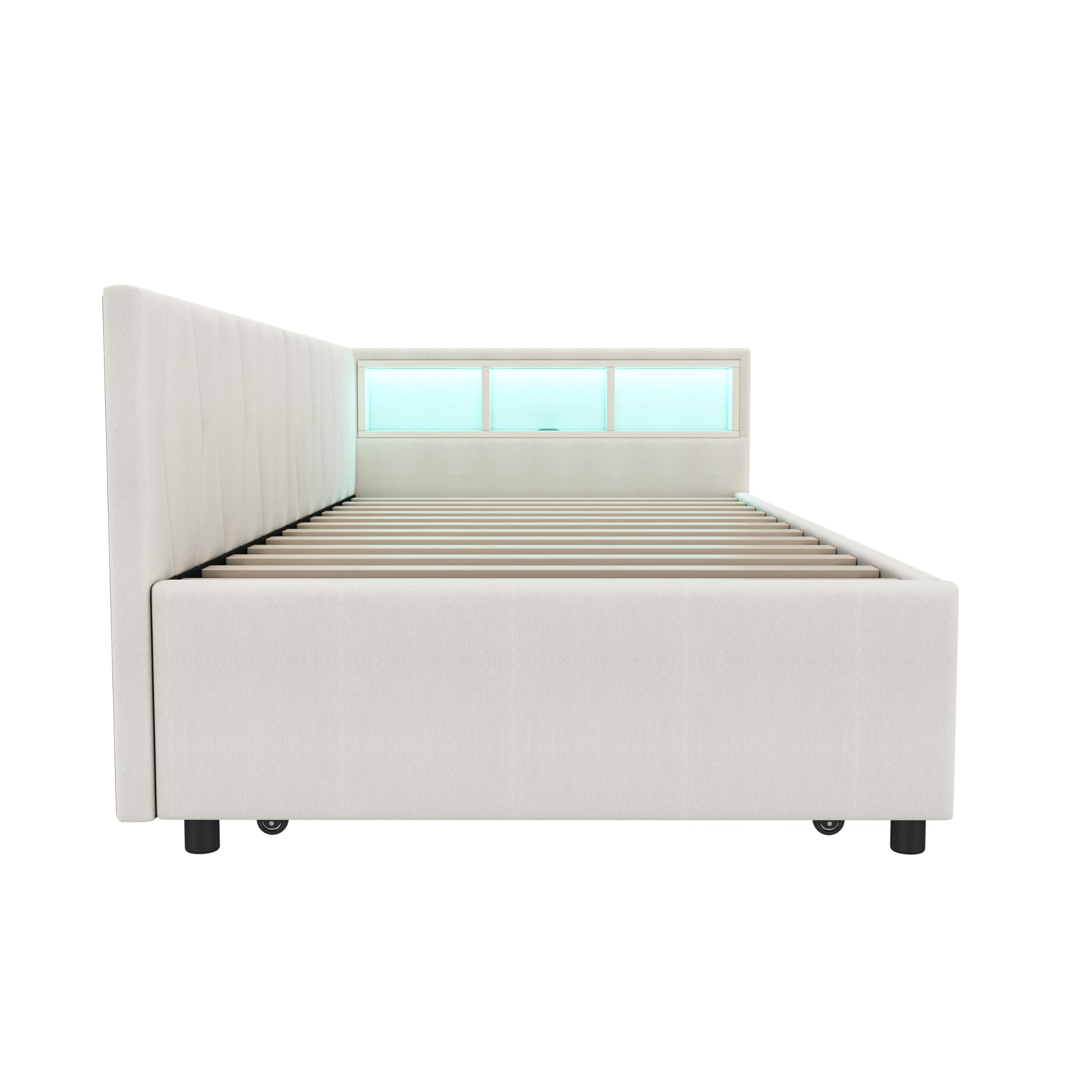 Divano Letto 90x200 Bed Vano Portaoggetti Laterale Rivestimento in Lino Letto Estraibile Seconda Superficie Estraibile Superficie Ausiliaria Scorrevole sotto il Telaio Camera