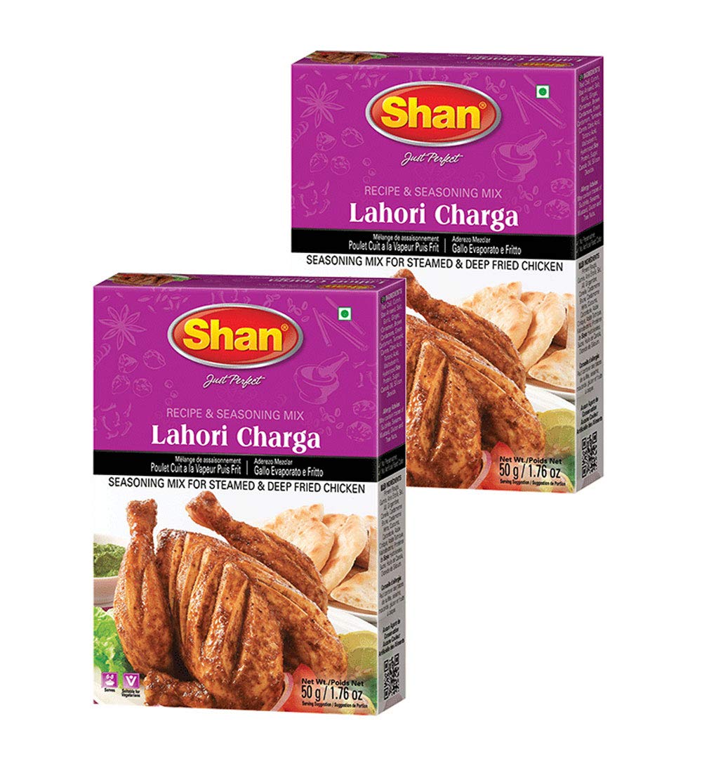 Shan Lahori Chargha Recipe and Seasoning Mix 1.76oz (50g) - Spice Powder for Steamed & Deep Fried Chicken - Suitable for Vegetarians - Airtight Bag in a Box (Pack of 2)
