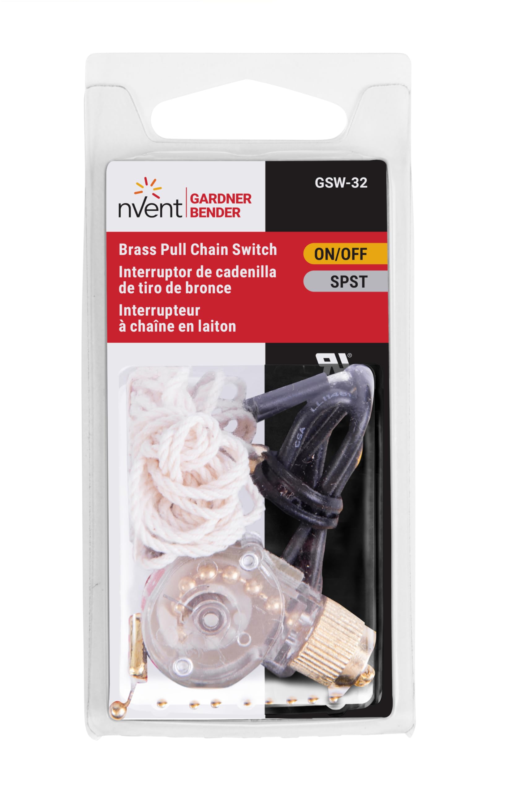 Gardner Bender GSW-32 Electrical Pull Chain Switch, SPST, ON-Off