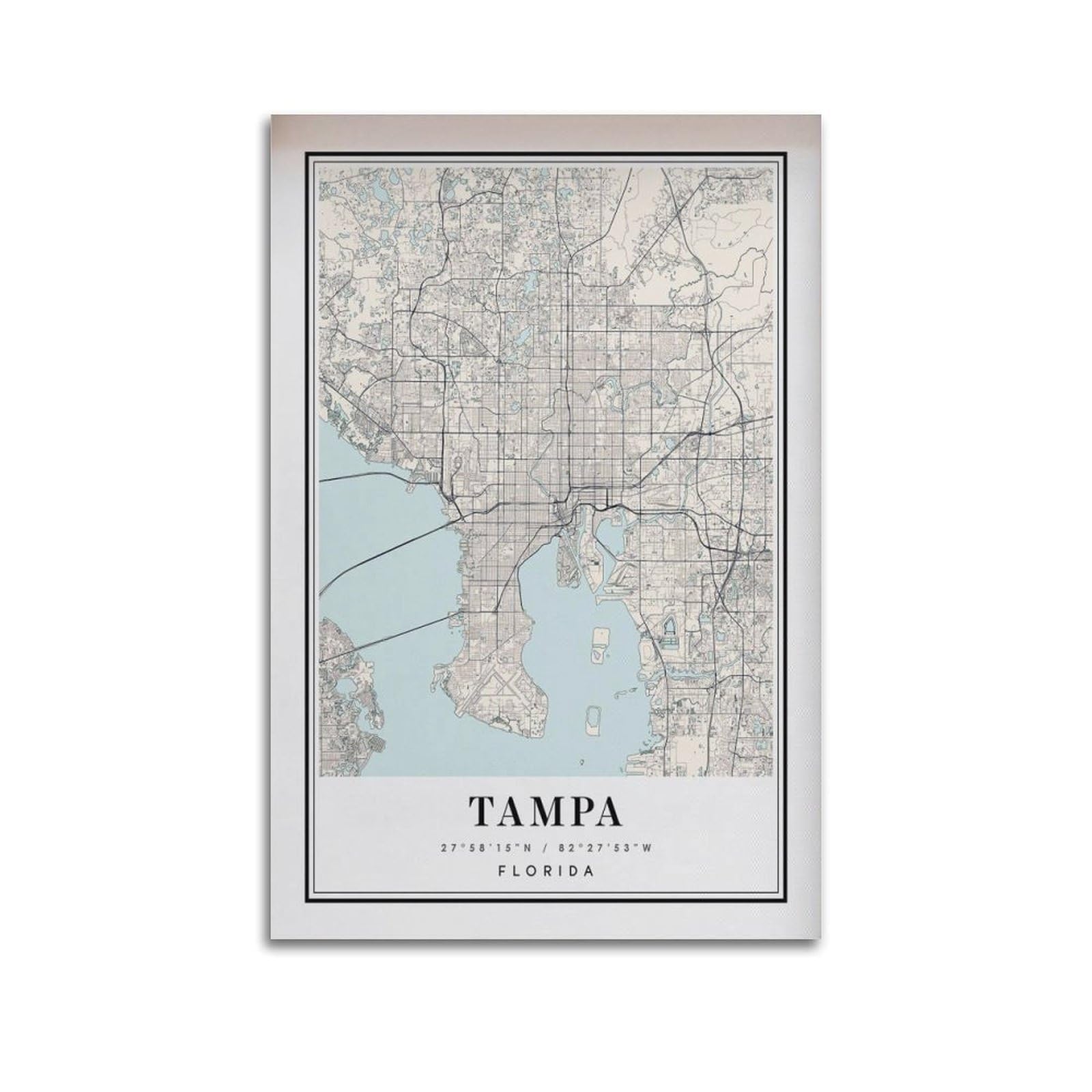 xiaoxiaoshen Tampa FL Map Canvas Poster Wall Art Prints Room Aesthetic Murals Bedroom And Living Decorations 20x30inch(50x75cm)