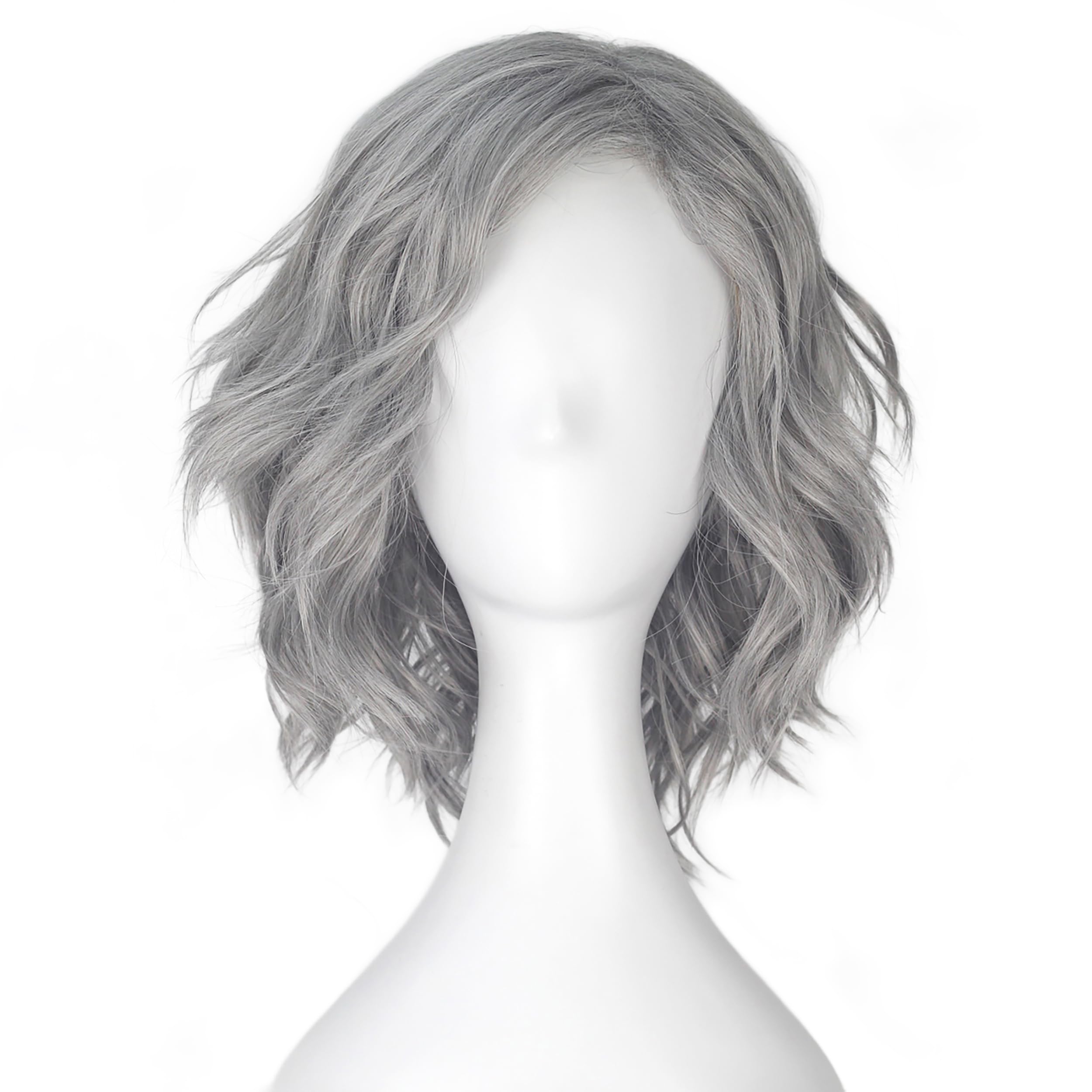 M MISS U HAIR Old Lady Gray Wig Silver Grey Grandma Wig Women Short Wavy Curl Halloween Cosplay Costume Wig
