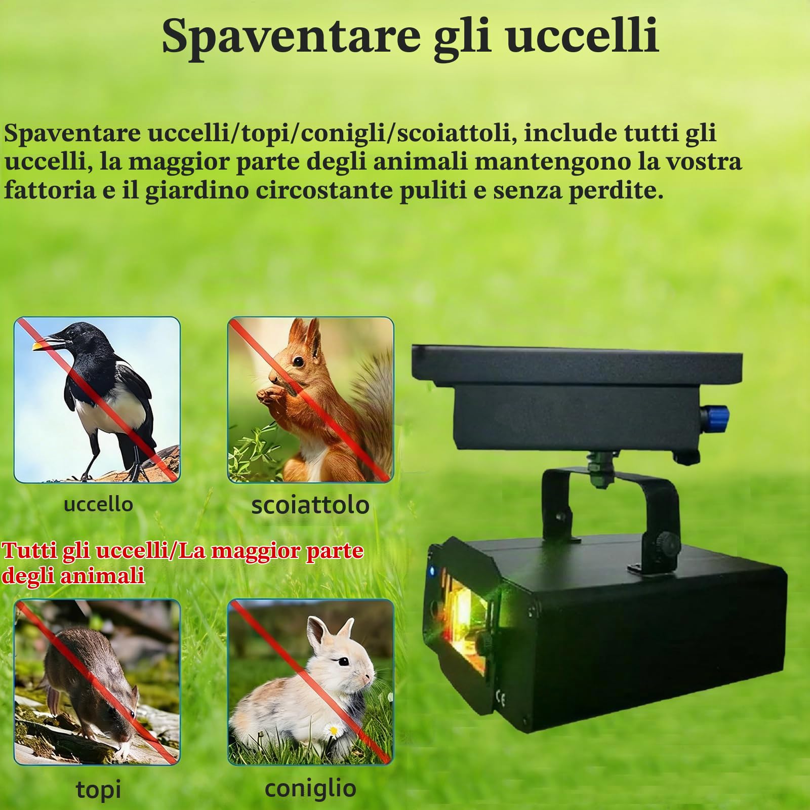 Dissuasore Laser per Uccelli da Esterno, Scaccia-Uccelli Agricolo con Rotazione di 120°, Dispositivi Anti-Uccelli Impermeabili, con Telecomando a Timer a Radiofrequenza